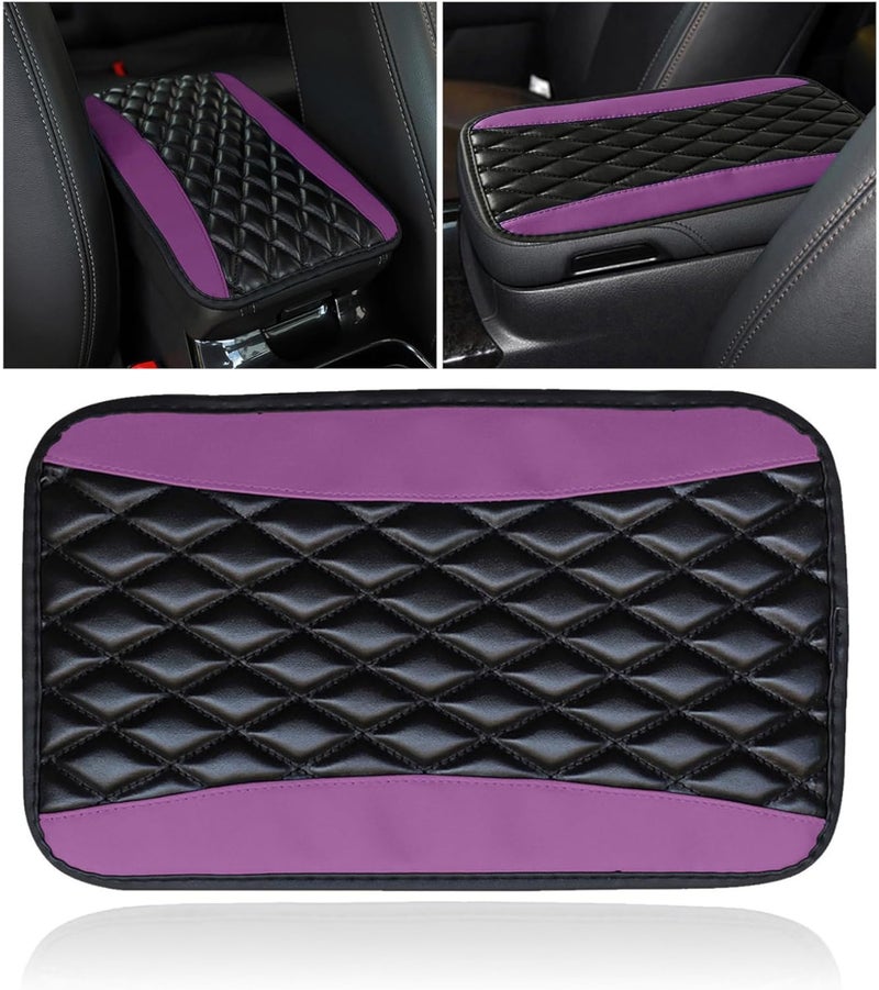 Couslcd Auto Center Console Pad, Universal Waterproof Armrest Seat Box Cover, Car Interior Accessories, Leather Auto Armrest Cover Protector for Most Vehicle, SUV, Truck (Purple) - Image 1